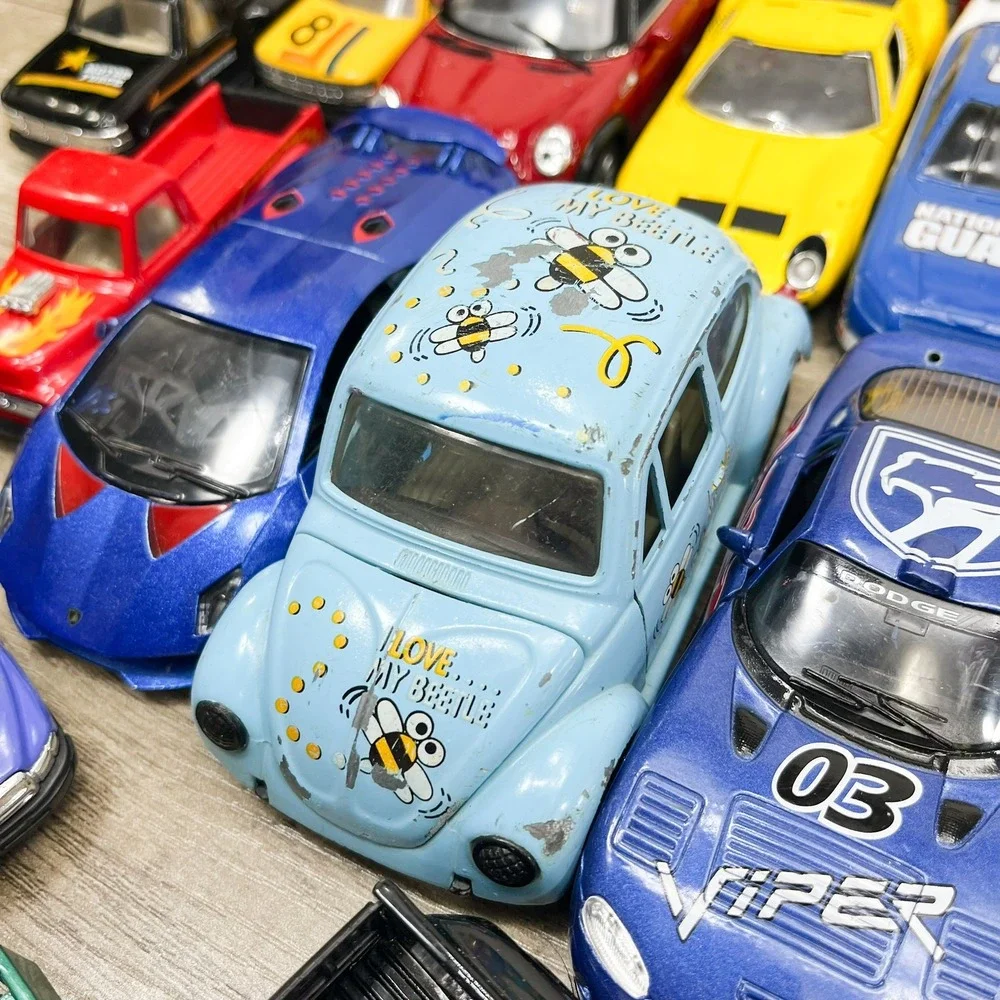 Mixed Diecast Toy Car Lot 37pc VW Beetle Lamborghini Mustang Trucks Racing